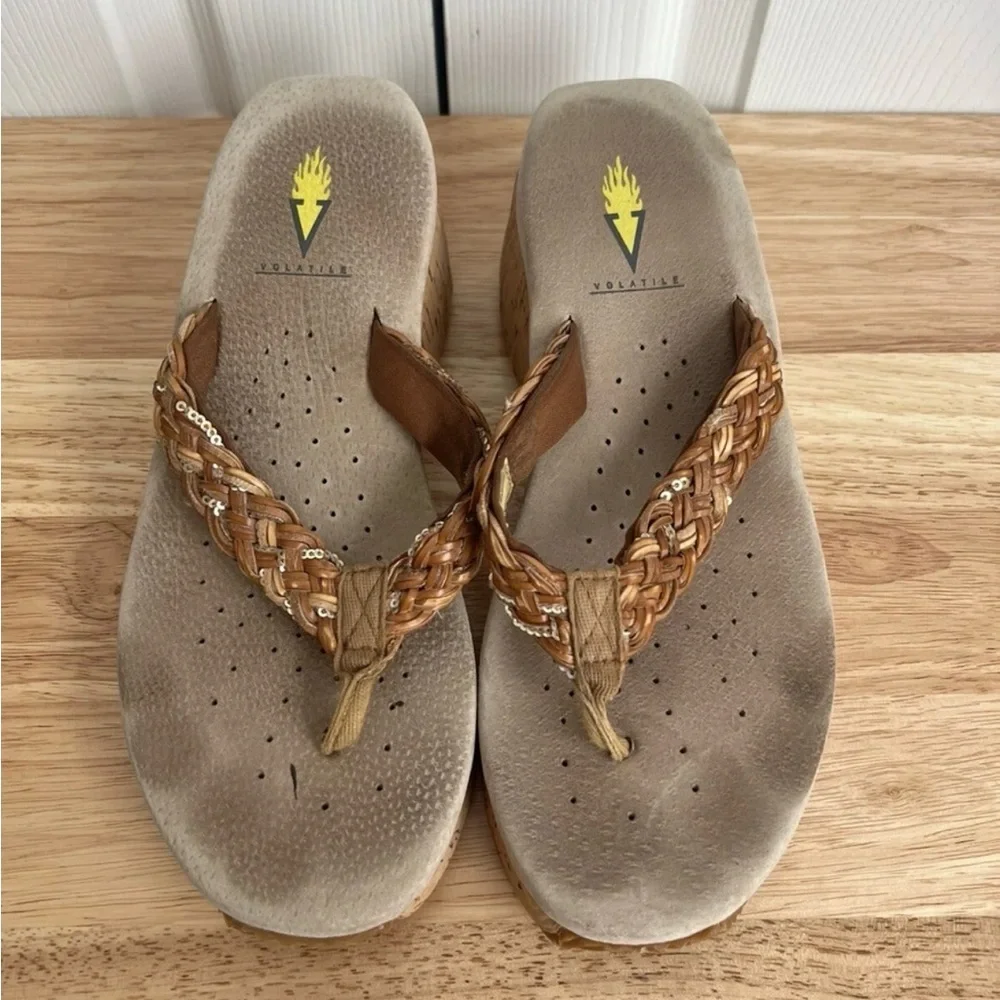 Volatile Boho Platform Wedge Sandal Womens Size 9 Natural Braided